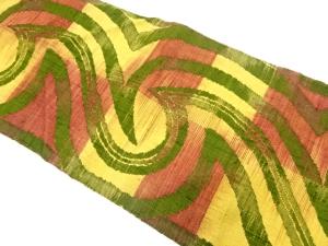 手織り真綿紬　市松に抽象模様織り出し　名古屋帯